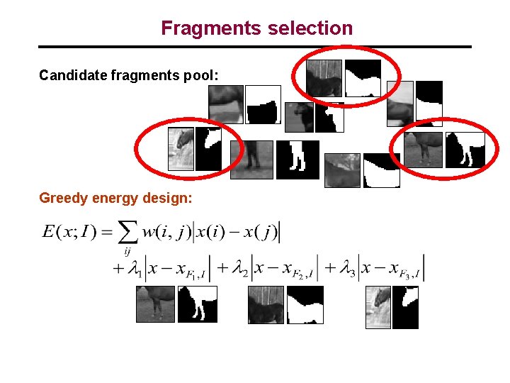 Fragments selection Candidate fragments pool: Greedy energy design: 