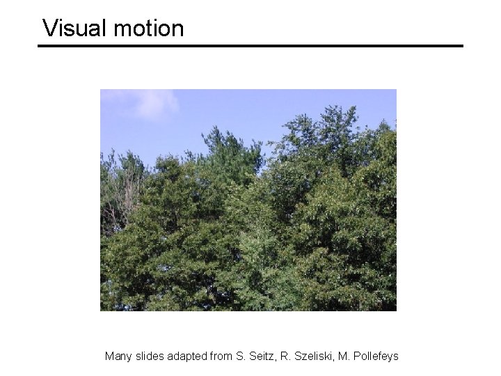 Visual motion Many slides adapted from S. Seitz, R. Szeliski, M. Pollefeys 