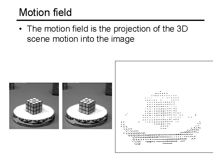 Motion field • The motion field is the projection of the 3 D scene