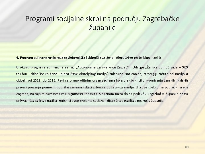 Programi socijalne skrbi na području Zagrebačke županije 4. Program sufinanciranja rada savjetovališta i skloništa