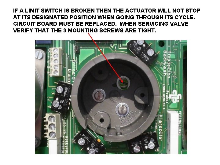 IF A LIMIT SWITCH IS BROKEN THE ACTUATOR WILL NOT STOP AT ITS DESIGNATED