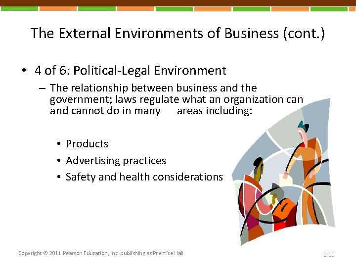 The External Environments of Business (cont. ) • 4 of 6: Political-Legal Environment –