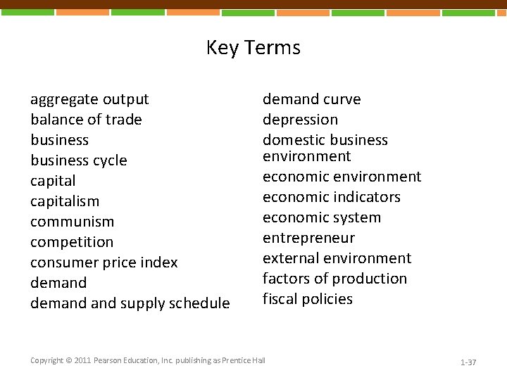 Key Terms aggregate output balance of trade business cycle capitalism communism competition consumer price