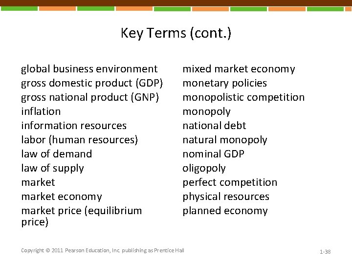 Key Terms (cont. ) global business environment gross domestic product (GDP) gross national product