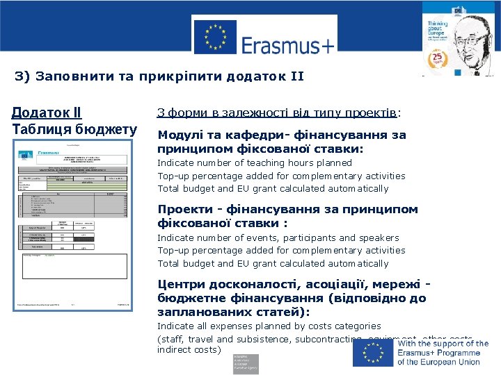 3) Заповнити та прикріпити додаток II Додаток II Таблиця бюджету 3 форми в залежності