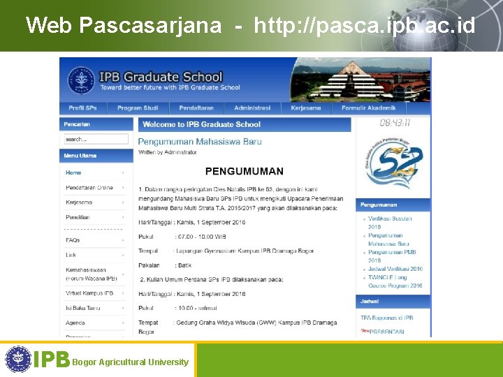 Web Pascasarjana - http: //pasca. ipb. ac. id IPB Bogor Agricultural University 