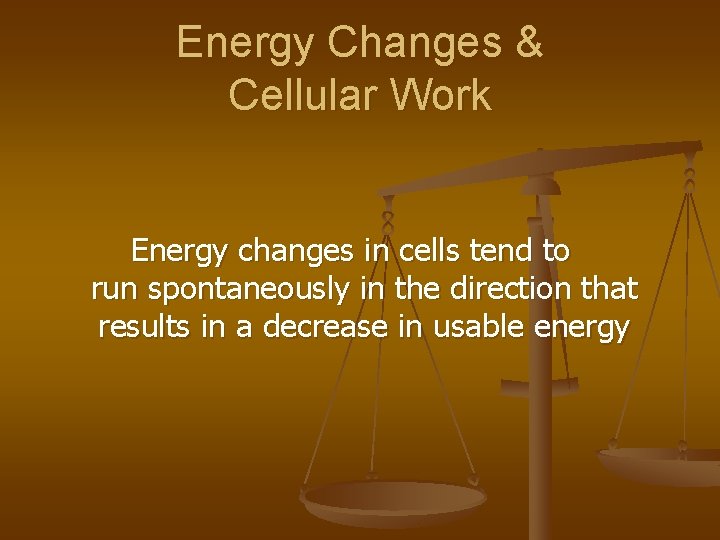 Energy Changes & Cellular Work Energy changes in cells tend to run spontaneously in