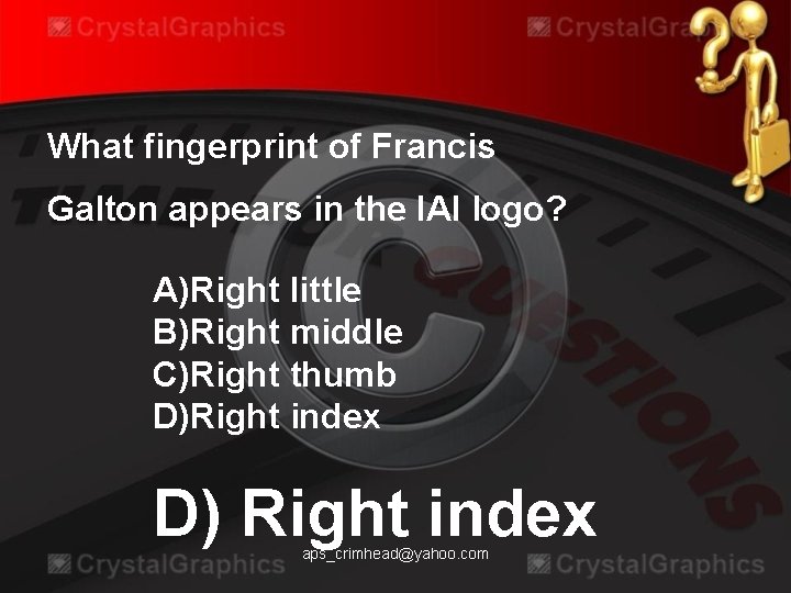 What fingerprint of Francis Galton appears in the IAI logo? A)Right little B)Right middle