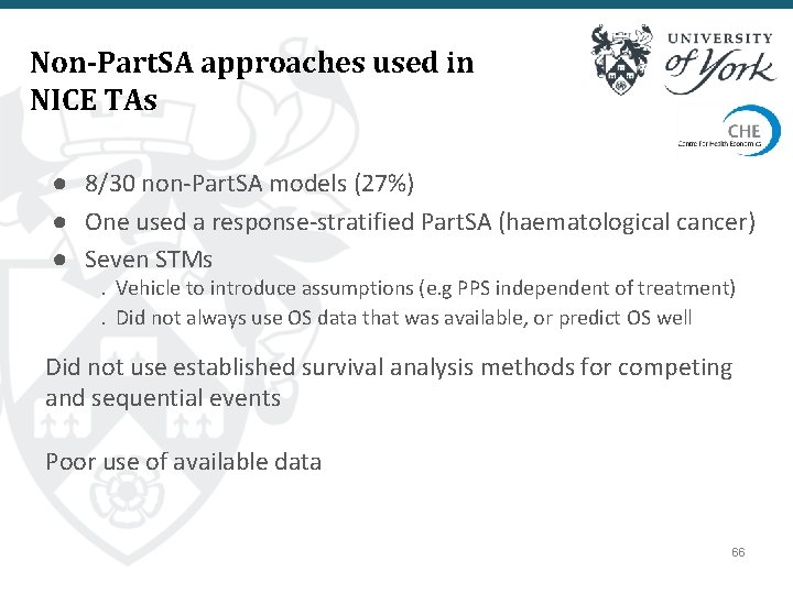 Non-Part. SA approaches used in NICE TAs ● 8/30 non-Part. SA models (27%) ●
