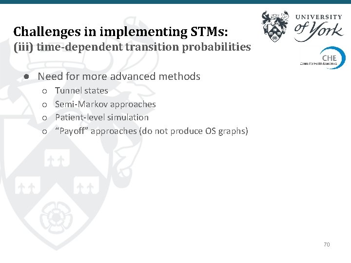 Challenges in implementing STMs: (iii) time-dependent transition probabilities ● Need for more advanced methods