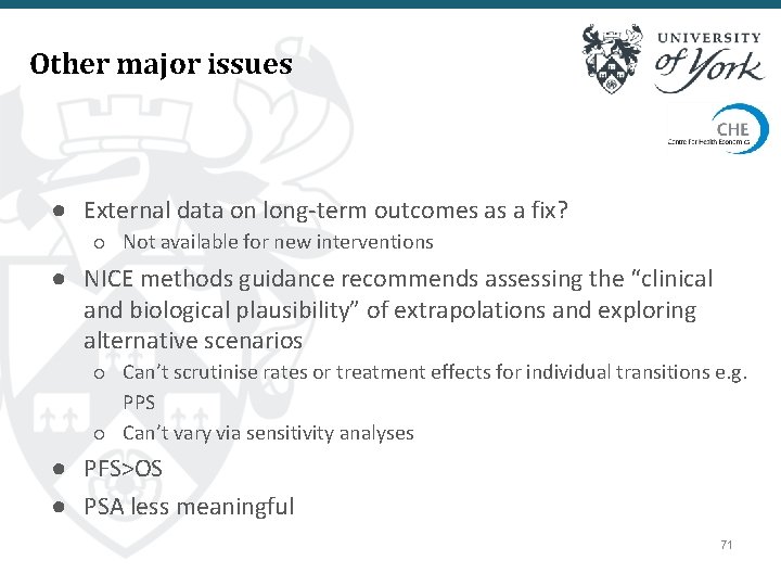 Other major issues ● External data on long-term outcomes as a fix? ○ Not