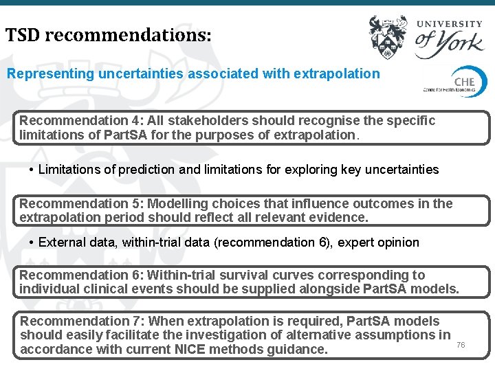 TSD recommendations: Representing uncertainties associated with extrapolation Recommendation 4: All stakeholders should recognise the
