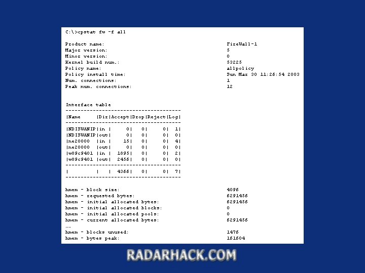 C: >cpstat fw -f all Product name: Major version: Minor version: Kernel build num.