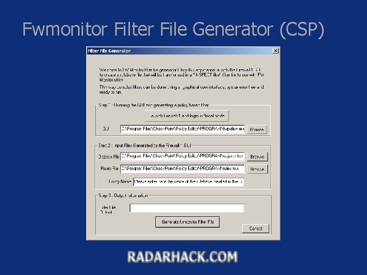 Fwmonitor Filter File Generator (CSP) 