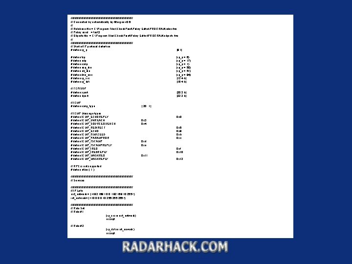 ////////////////////////////////////// // Generated by automatically by filtergen v 0. 6 // // Rulebase file