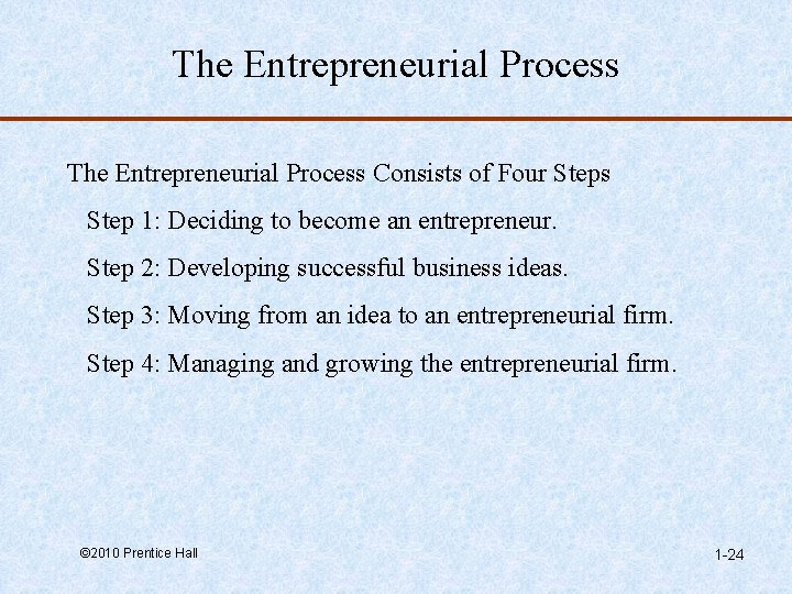 The Entrepreneurial Process Consists of Four Steps Step 1: Deciding to become an entrepreneur.