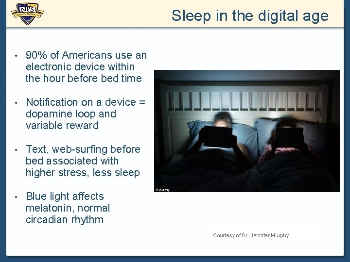 Sleep in the digital age • 90% of Americans use an electronic device within