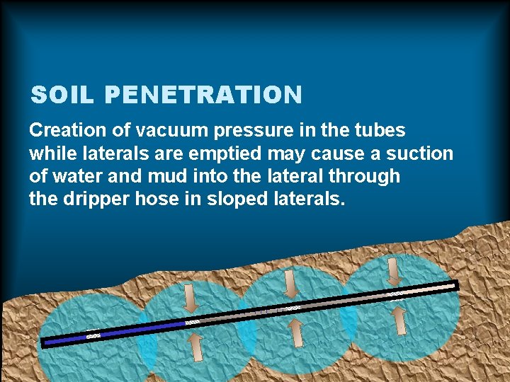 SOIL PENETRATION Creation of vacuum pressure in the tubes while laterals are emptied may SOIL PENETRATION Creation of vacuum pressure in the tubes while laterals are emptied may