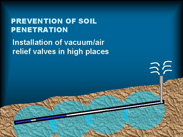 PREVENTION OF SOIL PENETRATION Installation of vacuum/air relief valves in high places PREVENTION OF SOIL PENETRATION Installation of vacuum/air relief valves in high places