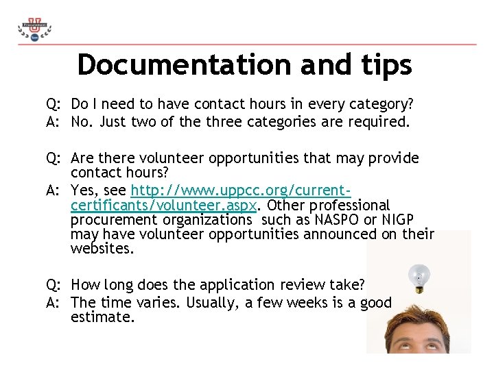 Documentation and tips Q: Do I need to have contact hours in every category?