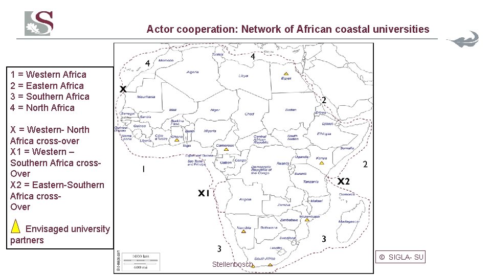 Actor cooperation: Network of African coastal universities 1 = Western Africa 2 = Eastern