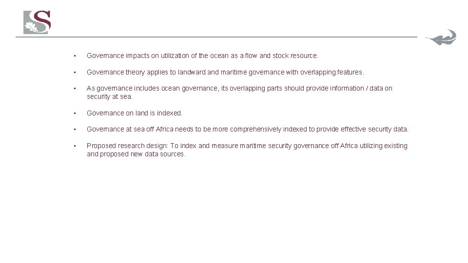  • Governance impacts on utilization of the ocean as a flow and stock