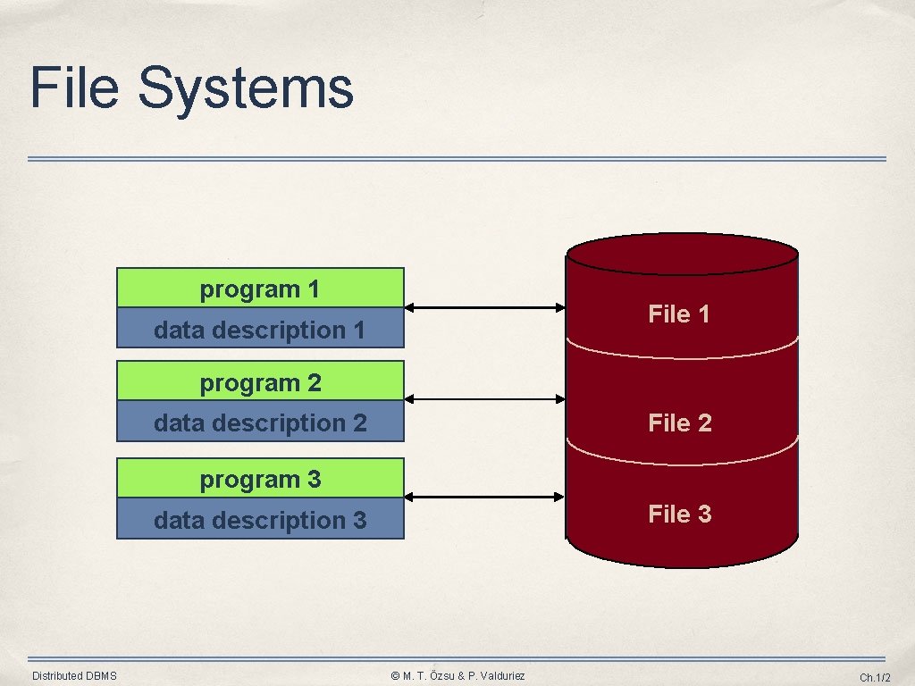File Systems program 1 File 1 data description 1 program 2 File 2 data File Systems program 1 File 1 data description 1 program 2 File 2 data