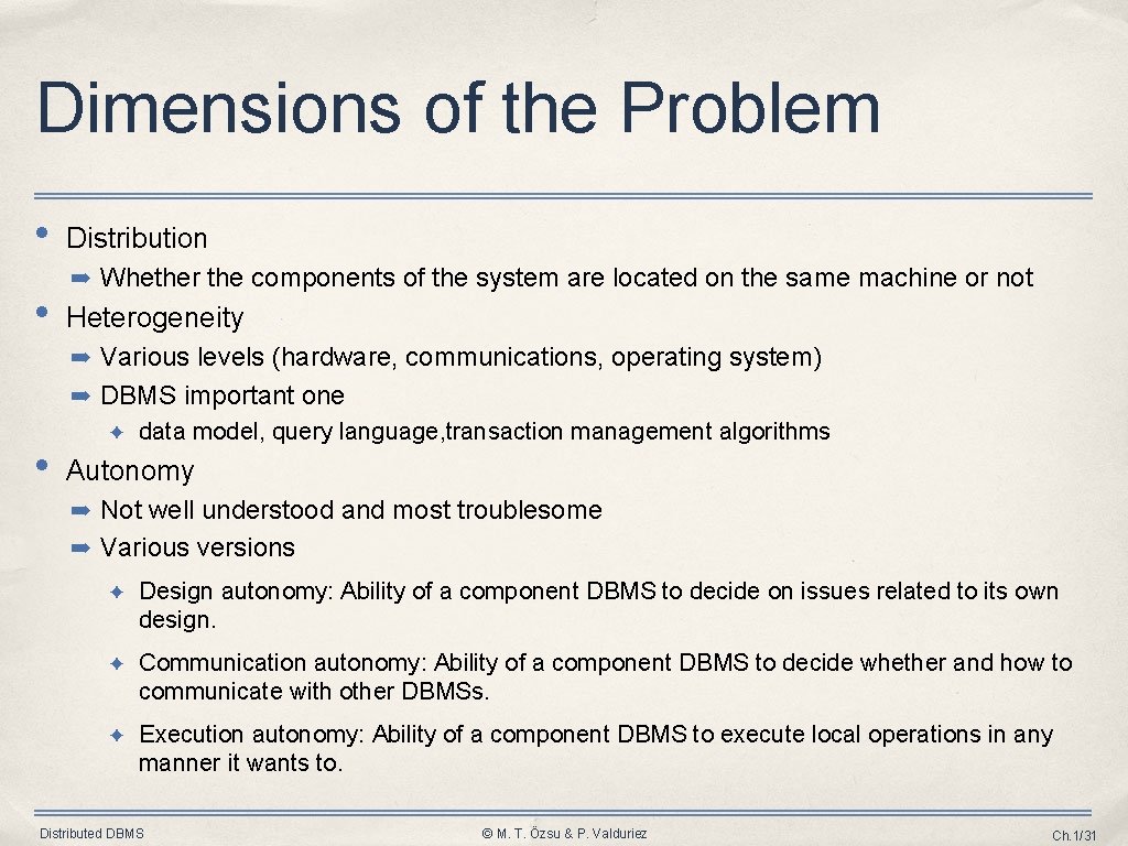 Dimensions of the Problem • • Distribution ➡ Whether the components of the system Dimensions of the Problem • • Distribution ➡ Whether the components of the system