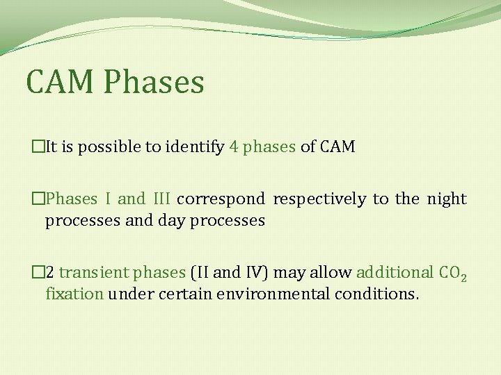 CAM Phases �It is possible to identify 4 phases of CAM �Phases I and