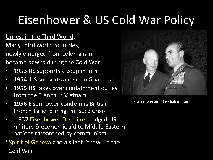 Eisenhower & US Cold War Policy Unrest in the Third World: Many third world
