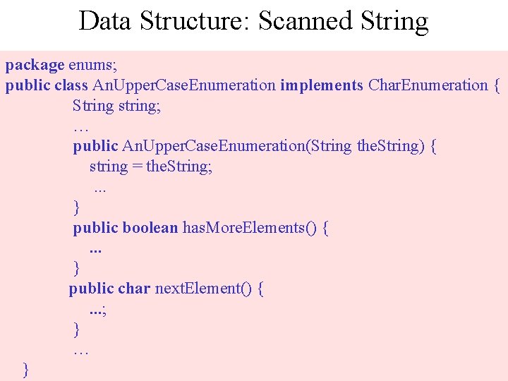 Data Structure: Scanned String package enums; public class An. Upper. Case. Enumeration implements Char.