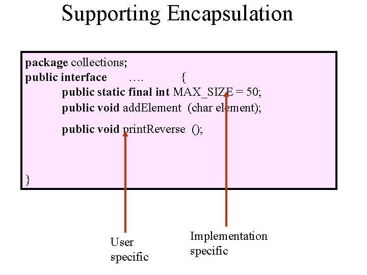 Supporting Encapsulation package collections; public interface …. { public static final int MAX_SIZE =
