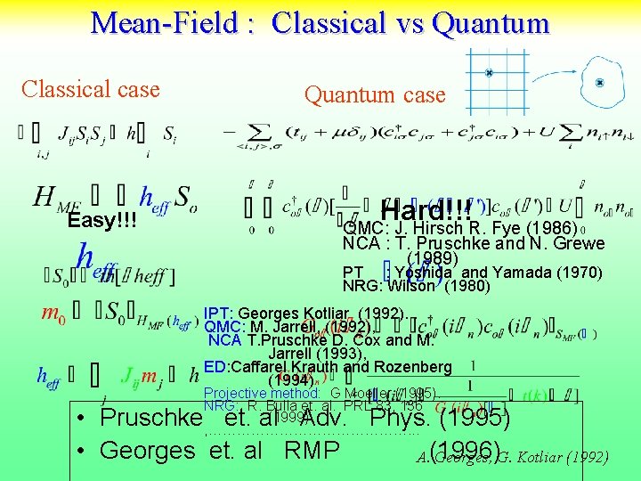 Mean-Field : Classical vs Quantum Classical case Easy!!! Quantum case Hard!!! QMC: J. Hirsch