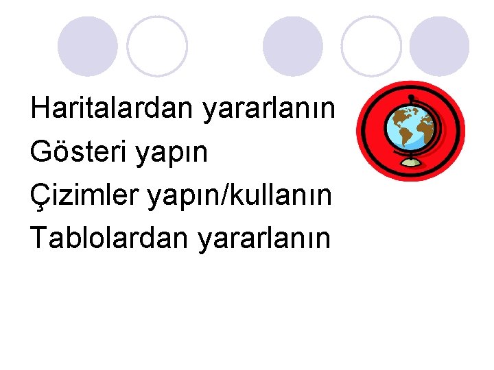 Haritalardan yararlanın Gösteri yapın Çizimler yapın/kullanın Tablolardan yararlanın Haritalardan yararlanın Gösteri yapın Çizimler yapın/kullanın Tablolardan yararlanın