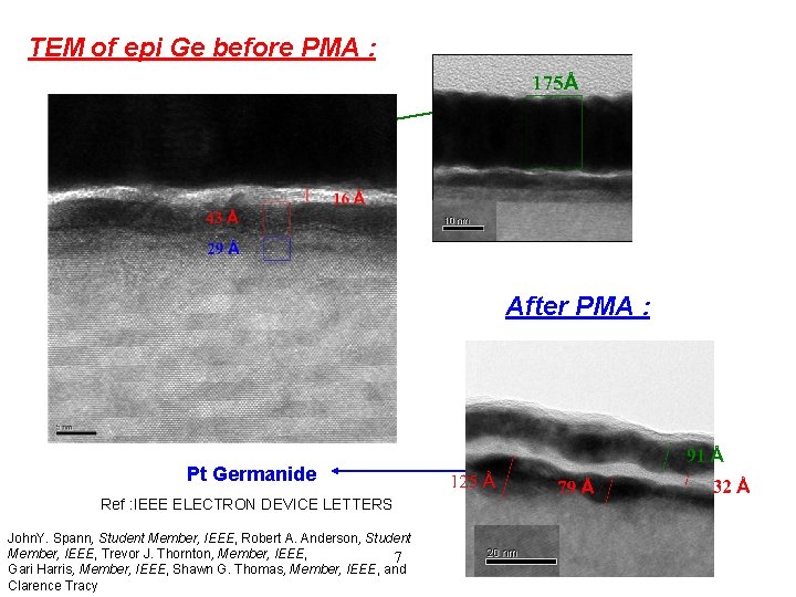 TEM of epi Ge before PMA : After PMA : Pt Germanide Ref :