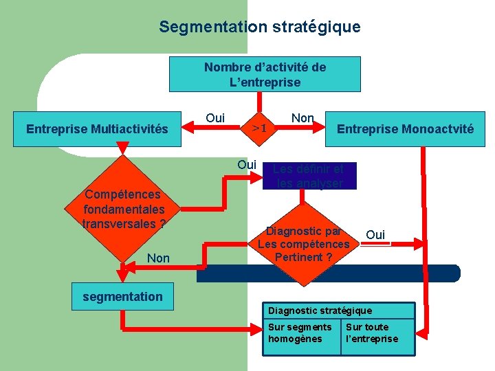 Segmentation stratégique Nombre d’activité de L’entreprise Entreprise Multiactivités Oui >1 Oui Compétences fondamentales transversales