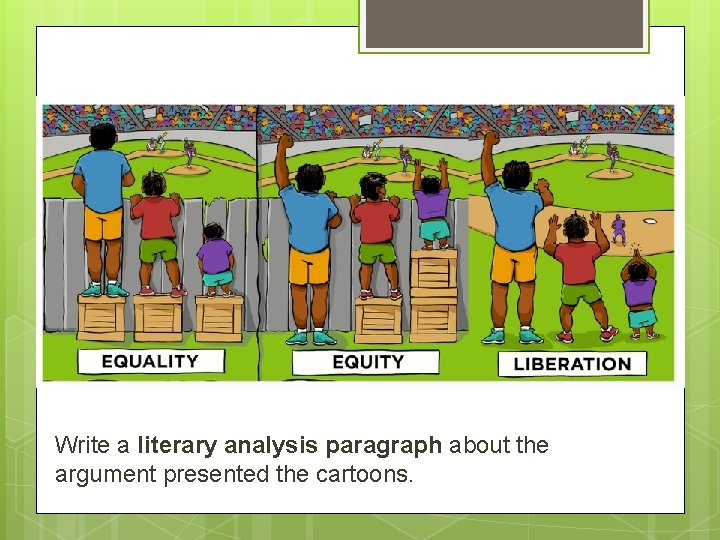 Write a literary analysis paragraph about the argument presented the cartoons. 