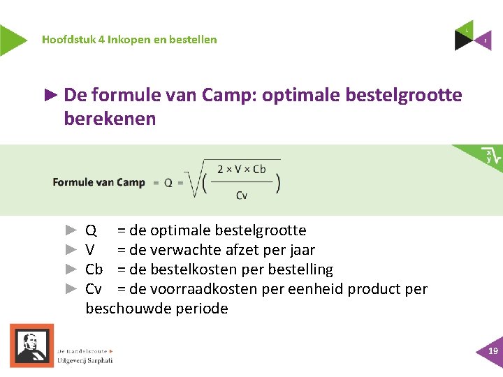 Hoofdstuk 4 Inkopen en bestellen ► De formule van Camp: optimale bestelgrootte berekenen ►