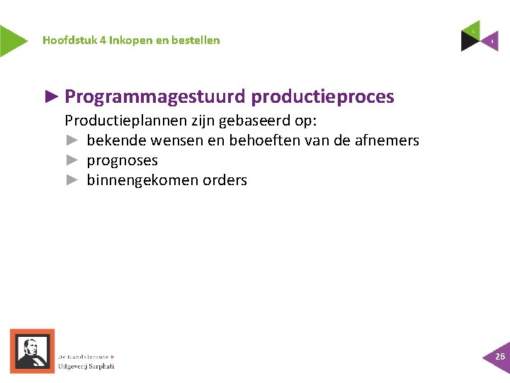 Hoofdstuk 4 Inkopen en bestellen ► Programmagestuurd productieproces Productieplannen zijn gebaseerd op: ► bekende