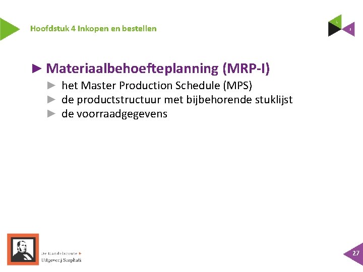 Hoofdstuk 4 Inkopen en bestellen ► Materiaalbehoefteplanning (MRP-I) ► het Master Production Schedule (MPS)