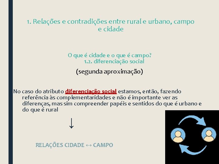 1. Relações e contradições entre rural e urbano, campo e cidade O que é