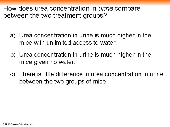 How does urea concentration in urine compare between the two treatment groups? a) Urea