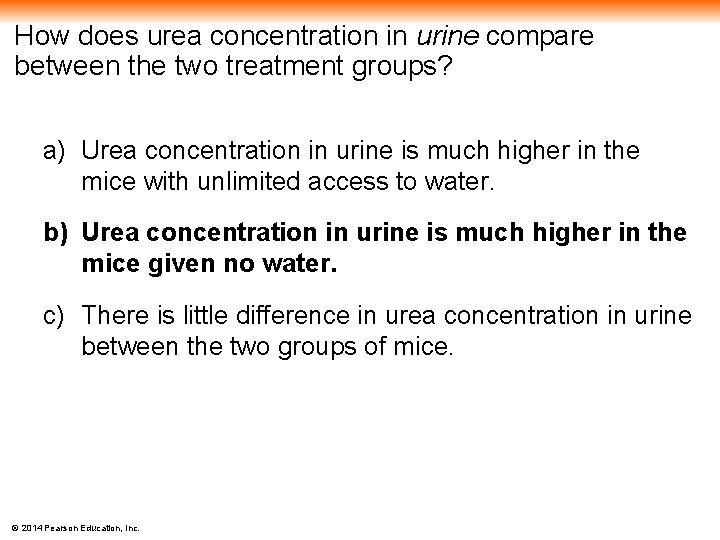 How does urea concentration in urine compare between the two treatment groups? a) Urea