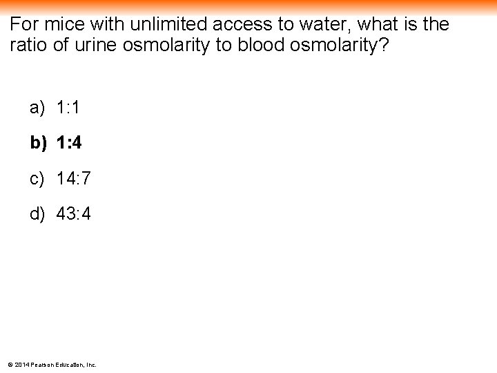 For mice with unlimited access to water, what is the ratio of urine osmolarity