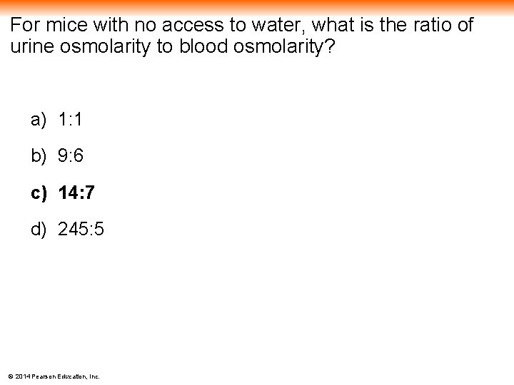 For mice with no access to water, what is the ratio of urine osmolarity