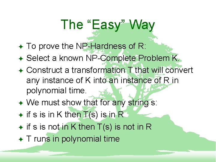 The “Easy” Way F F F F To prove the NP-Hardness of R: Select