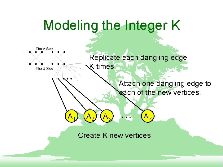 Modeling the Integer K Replicate each dangling edge K times Attach one dangling edge