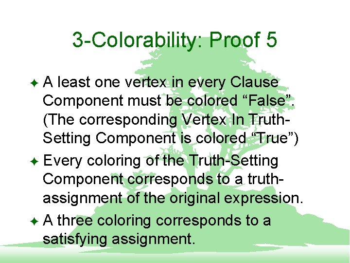 3 -Colorability: Proof 5 A least one vertex in every Clause Component must be
