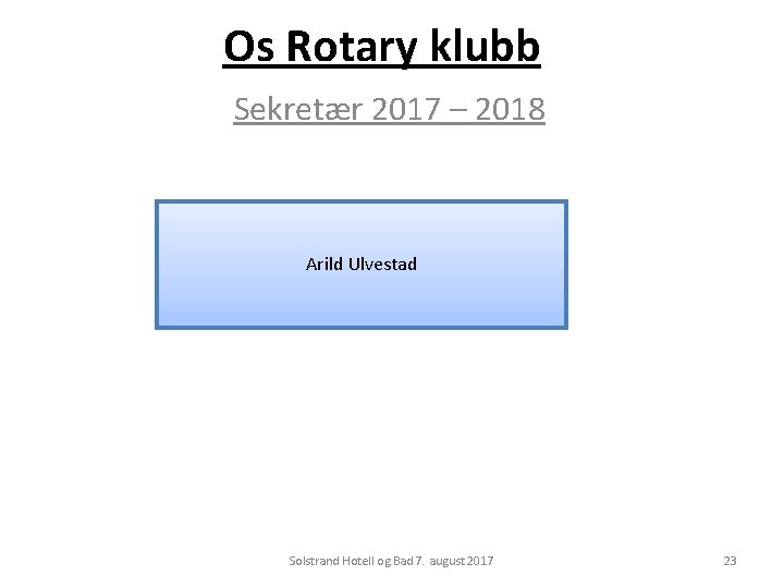 Os Rotary klubb Sekretær 2017 – 2018 Arild Ulvestad Solstrand Hotell og Bad 7.