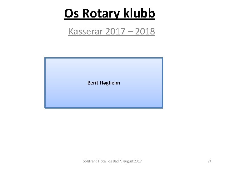 Os Rotary klubb Kasserar 2017 – 2018 Berit Høgheim Solstrand Hotell og Bad 7.